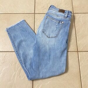 Judy Blue Distressed Boyfriend Womens Jeans Light Wash Size 3 26 Frayed Hem